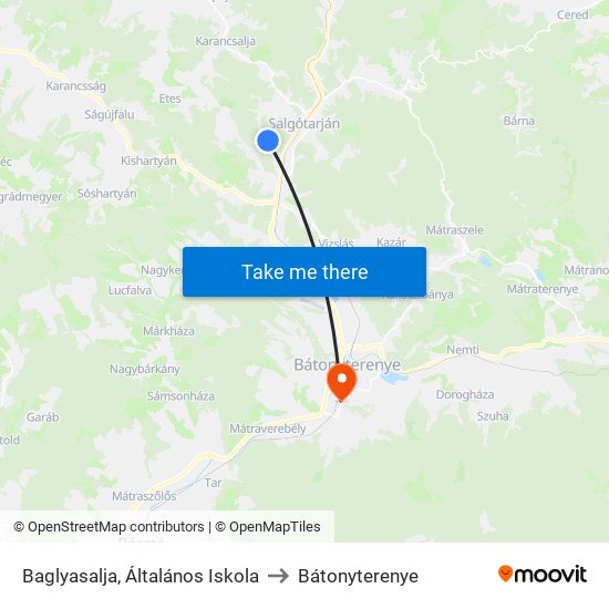 Baglyasalja, Általános Iskola to Bátonyterenye map