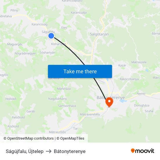 Ságújfalu, Újtelep to Bátonyterenye map