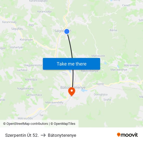 Szerpentin Út 52. to Bátonyterenye map