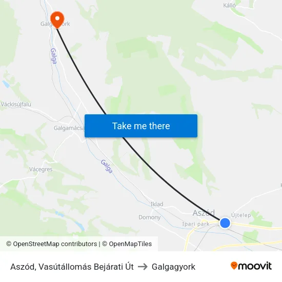 Aszód, Vasútállomás Bejárati Út to Galgagyork map