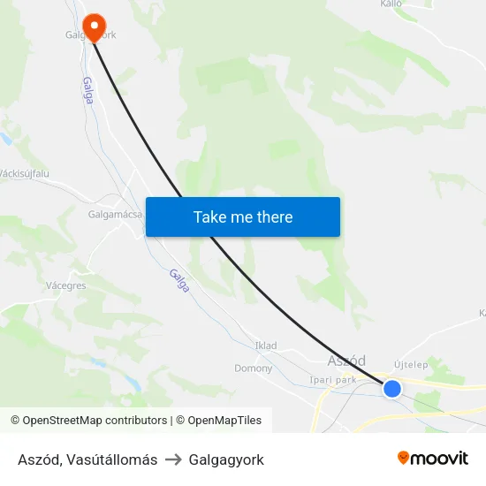 Aszód, Vasútállomás to Galgagyork map
