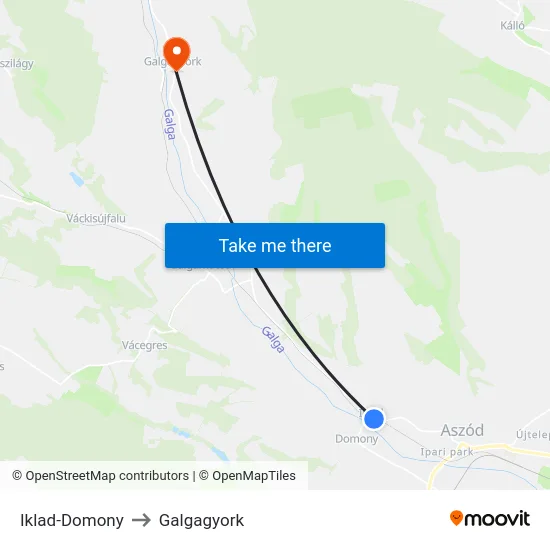 Iklad-Domony to Galgagyork map