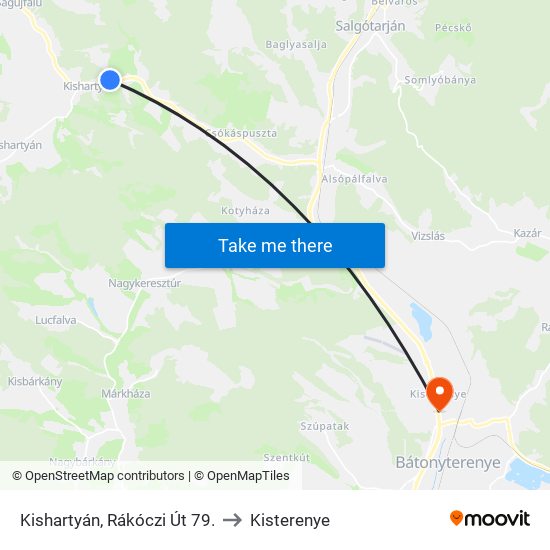 Kishartyán, Rákóczi Út 79. to Kisterenye map
