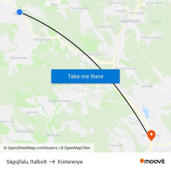 Ságújfalu, Italbolt to Kisterenye map
