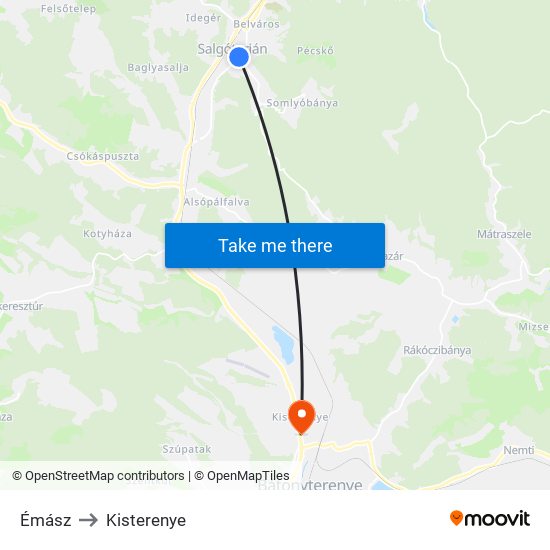 Émász to Kisterenye map