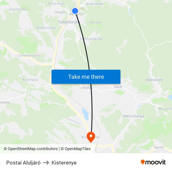 Postai Aluljáró to Kisterenye map