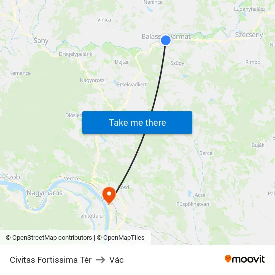 Civitas Fortissima Tér to Vác map