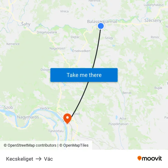 Kecskeliget to Vác map