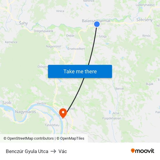 Benczúr Gyula Utca to Vác map