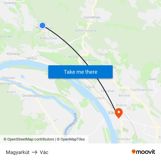 Magyarkút to Vác map