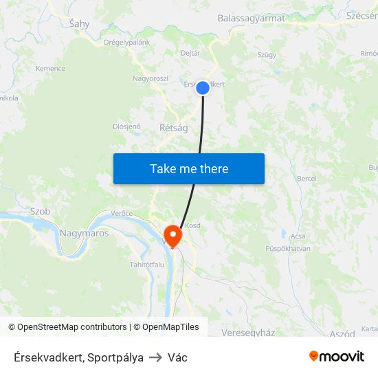 Érsekvadkert, Sportpálya to Vác map