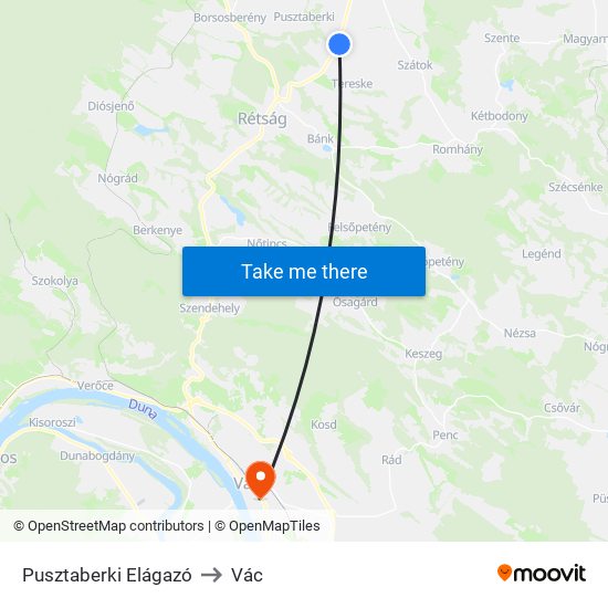 Pusztaberki Elágazó to Vác map