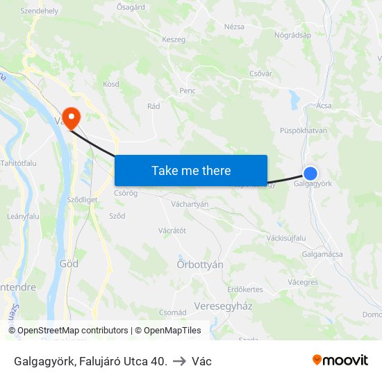 Galgagyörk, Falujáró Utca 40. to Vác map