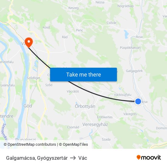 Galgamácsa, Gyógyszertár to Vác map