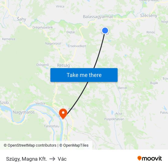 Szügy, Magna Kft. to Vác map