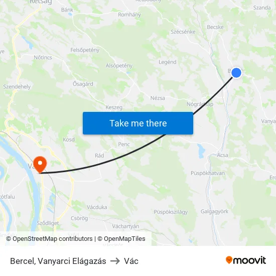 Bercel, Vanyarci Elágazás to Vác map