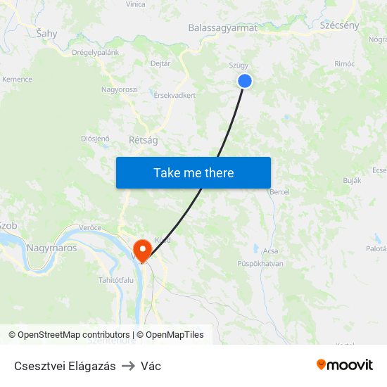 Csesztvei Elágazás to Vác map