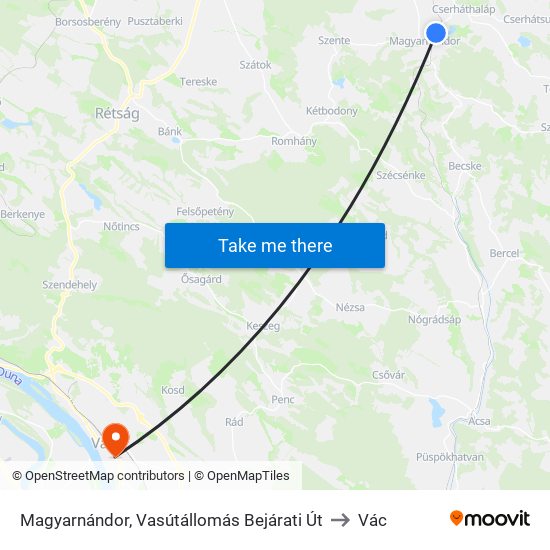 Magyarnándor, Vasútállomás Bejárati Út to Vác map