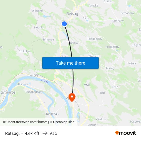 Rétság, Hi-Lex Kft. to Vác map