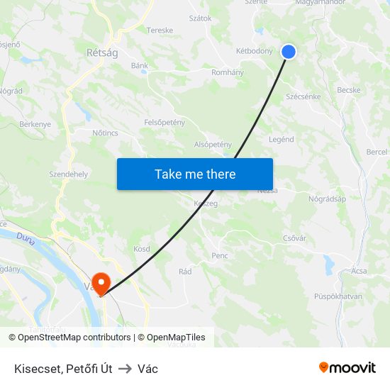 Kisecset, Petőfi Út to Vác map