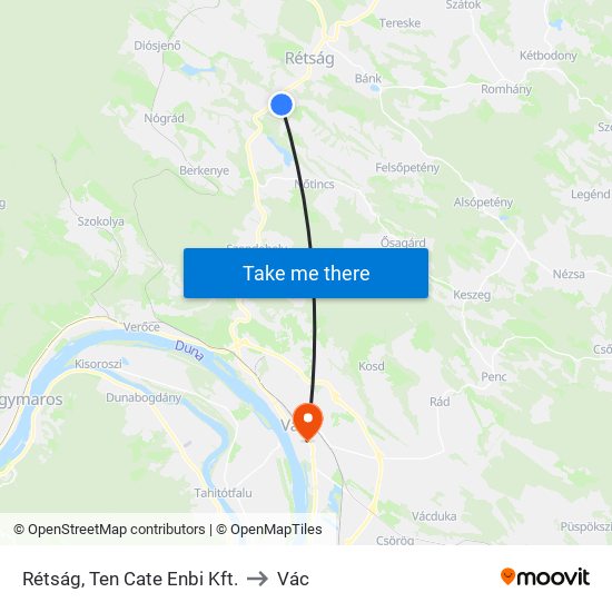 Rétság, Ten Cate Enbi Kft. to Vác map