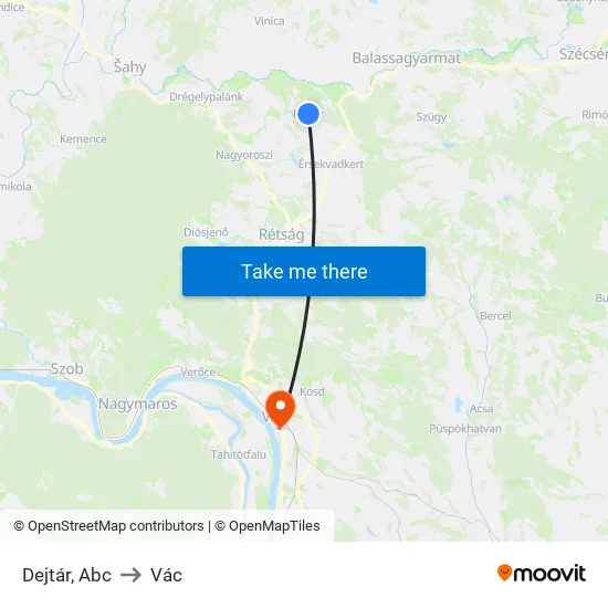 Dejtár, Abc to Vác map