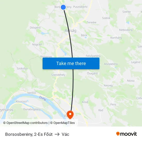 Borsosberény, 2-Es Főút to Vác map
