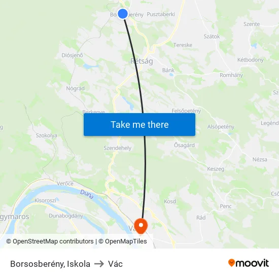 Borsosberény, Iskola to Vác map
