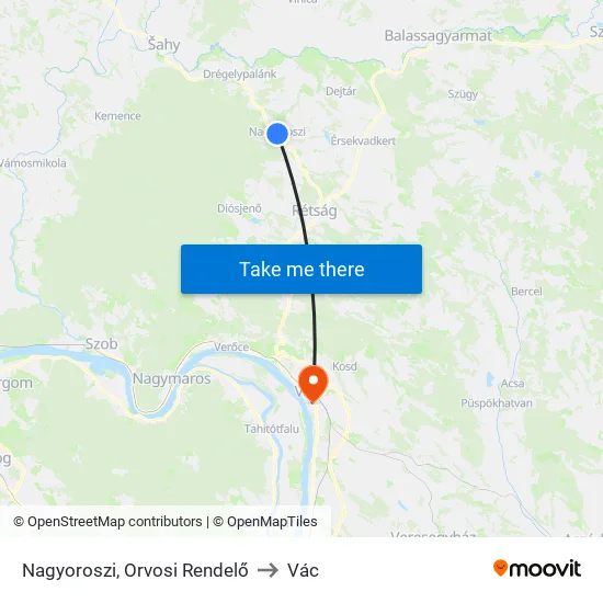 Nagyoroszi, Orvosi Rendelő to Vác map