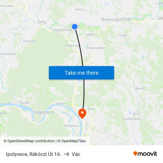 Ipolyvece, Rákóczi Út 16. to Vác map