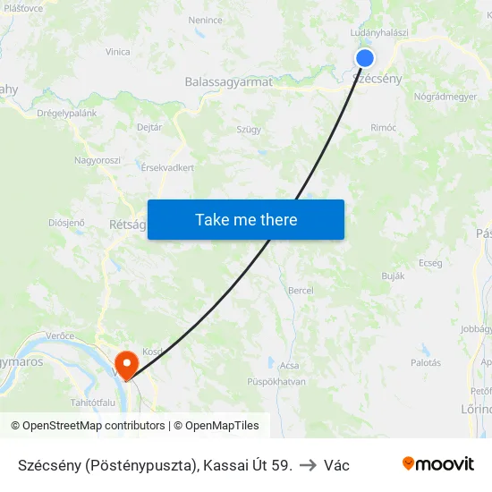 Szécsény (Pösténypuszta), Kassai Út 59. to Vác map