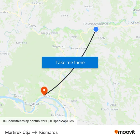 Mártírok Útja to Kismaros map