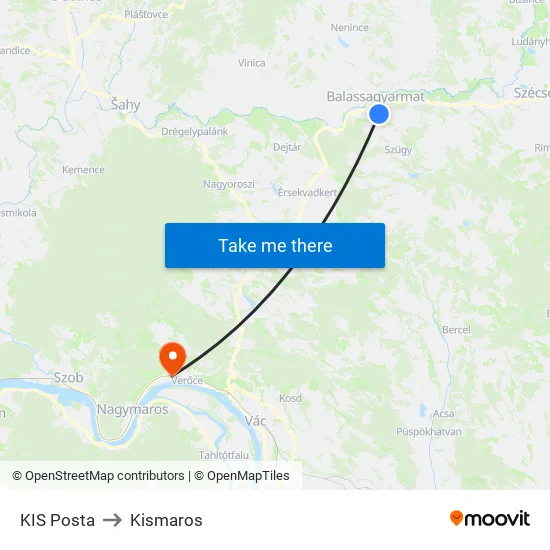 KIS Posta to Kismaros map