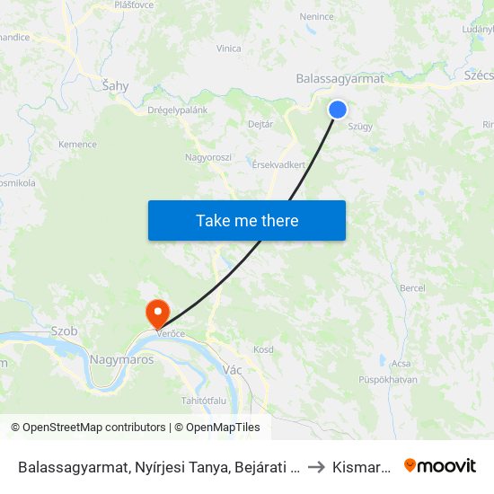 Balassagyarmat, Nyírjesi Tanya, Bejárati Út to Kismaros map