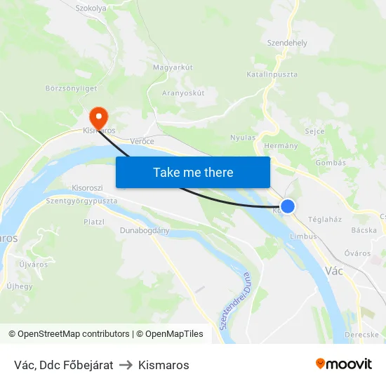 Vác, Ddc Főbejárat to Kismaros map