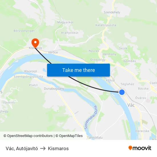 Vác, Autójavító to Kismaros map