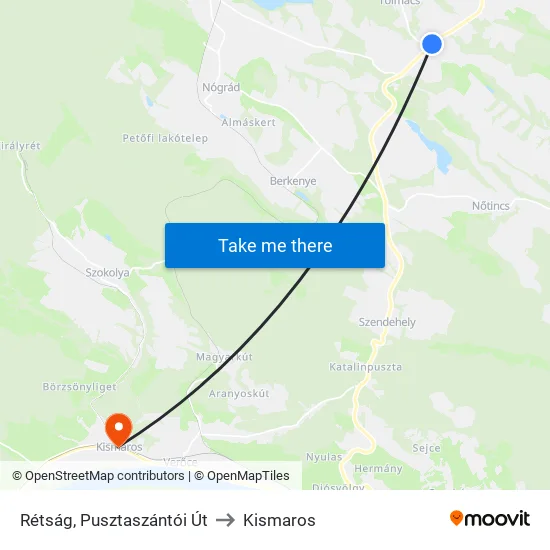 Rétság, Pusztaszántói Út to Kismaros map