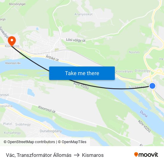 Vác, Transzformátor Állomás to Kismaros map