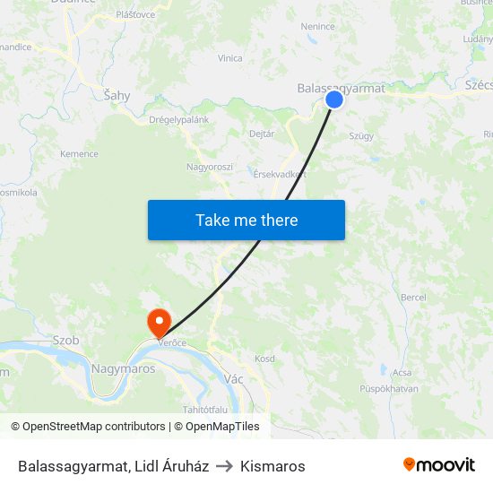 Balassagyarmat, Lidl Áruház to Kismaros map