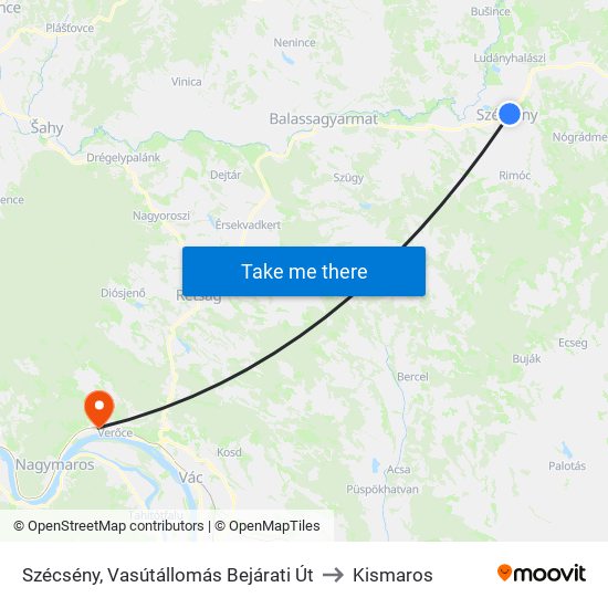 Szécsény, Vasútállomás Bejárati Út to Kismaros map