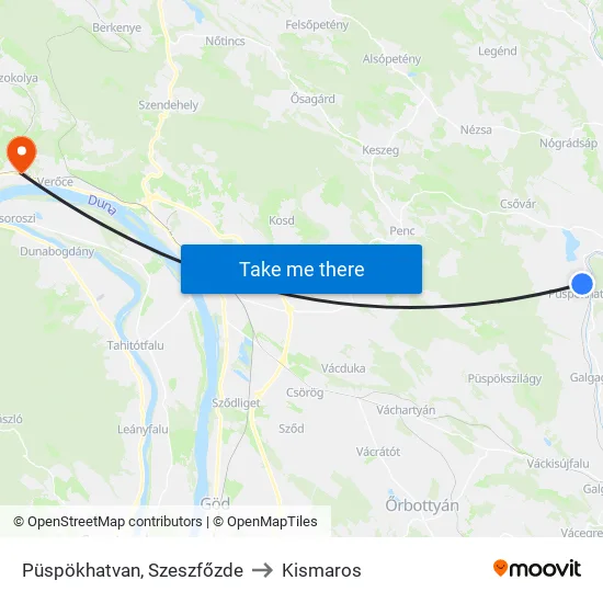 Püspökhatvan, Szeszfőzde to Kismaros map