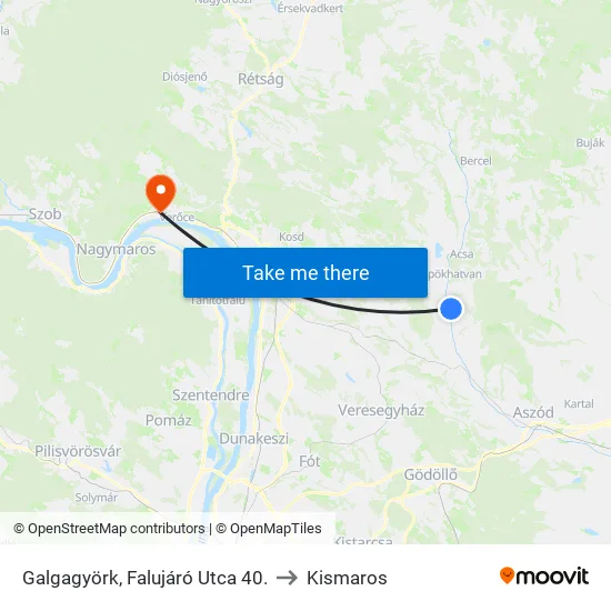 Galgagyörk, Falujáró Utca 40. to Kismaros map