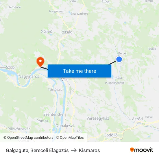 Galgaguta, Bereceli Elágazás to Kismaros map
