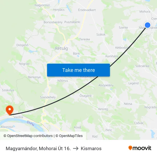 Magyarnándor, Mohorai Út 16. to Kismaros map