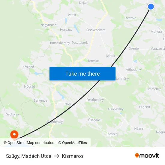 Szügy, Madách Utca to Kismaros map