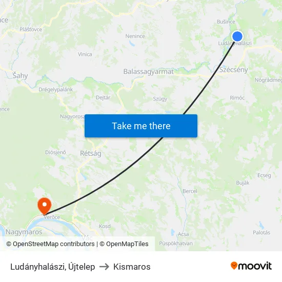 Ludányhalászi, Újtelep to Kismaros map