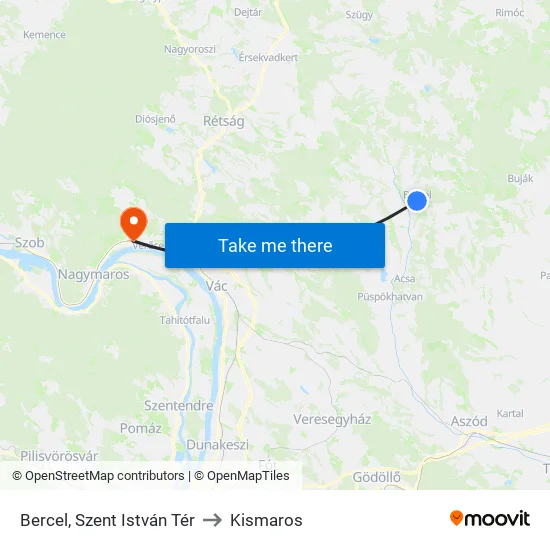 Bercel, Szent István Tér to Kismaros map