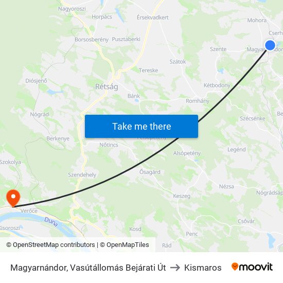 Magyarnándor, Vasútállomás Bejárati Út to Kismaros map