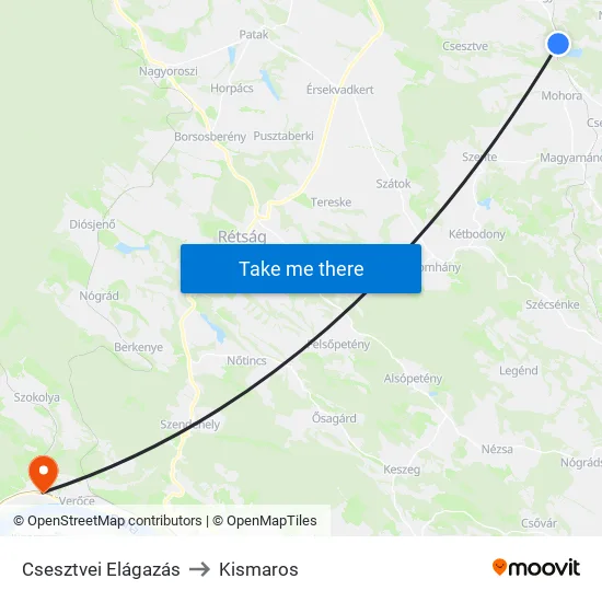 Csesztvei Elágazás to Kismaros map