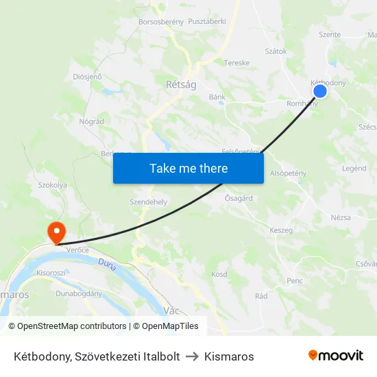 Kétbodony, Szövetkezeti Italbolt to Kismaros map